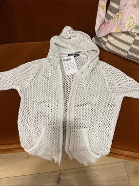 Brandy Melville light gray open-knit hooded cardigan